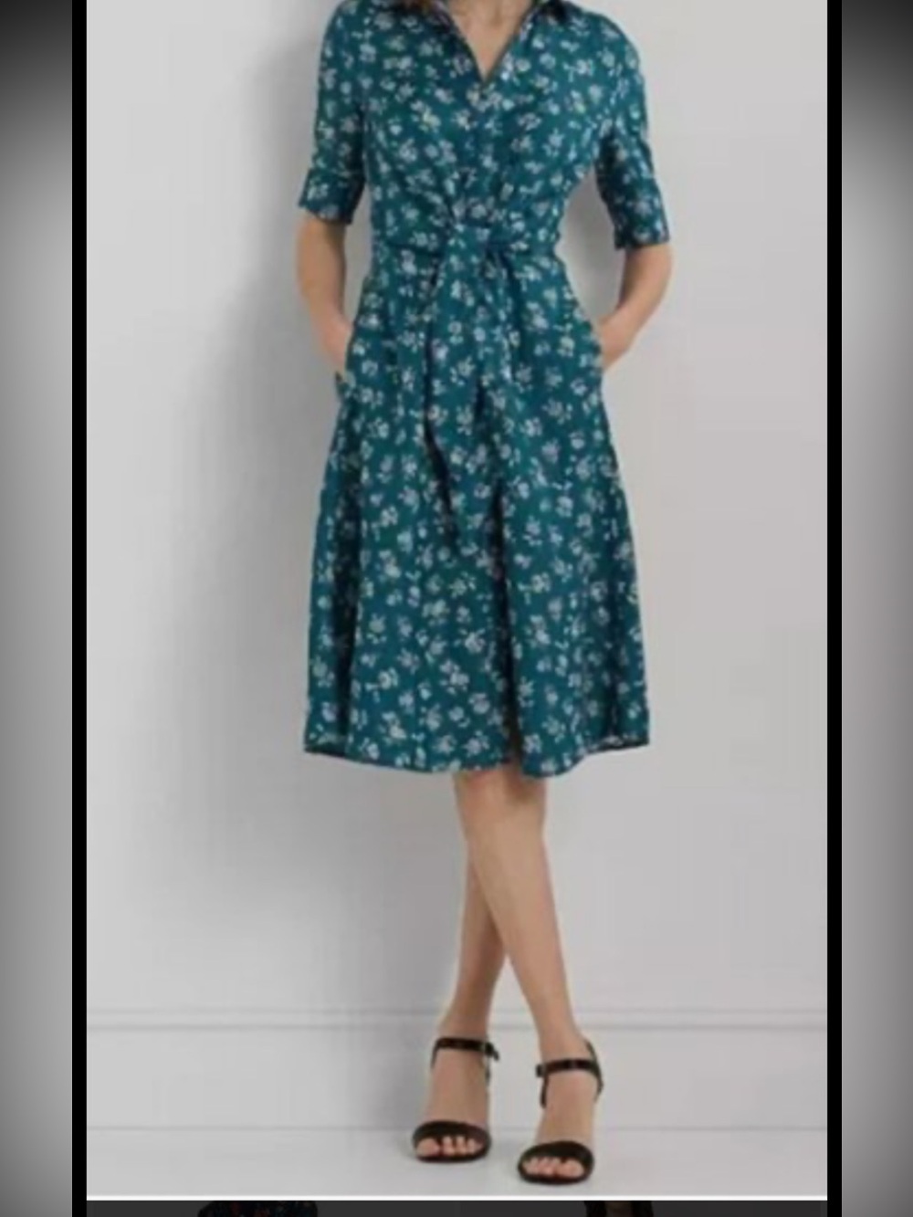 NWT Bkack Label Ralph Lauren Flotal Tie Front Linen Mix Shirt Dress Size 14